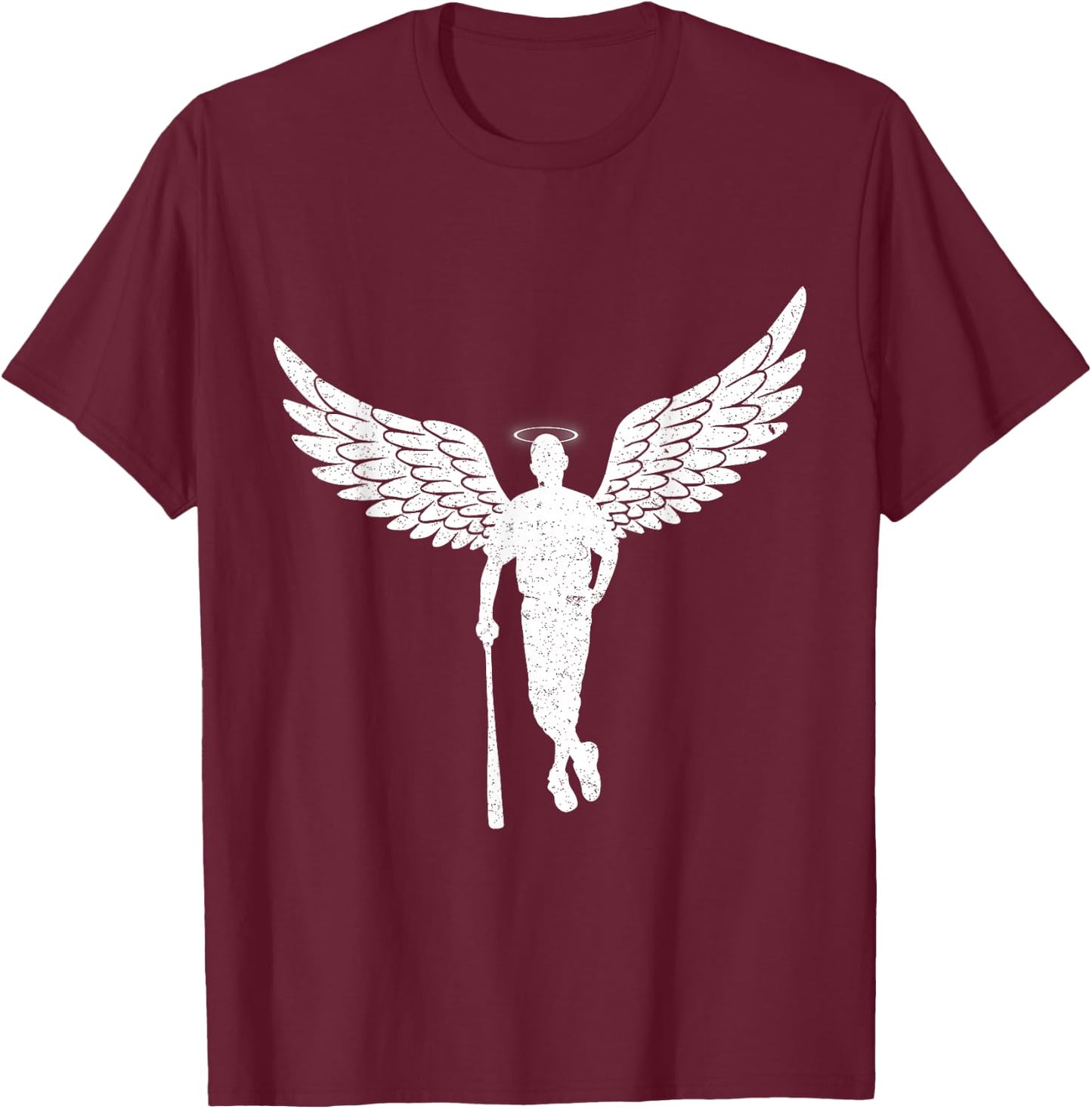 Vintage Angel Baseball Player with Halo And Wings T-Shirt - T-Shirt | Maroon