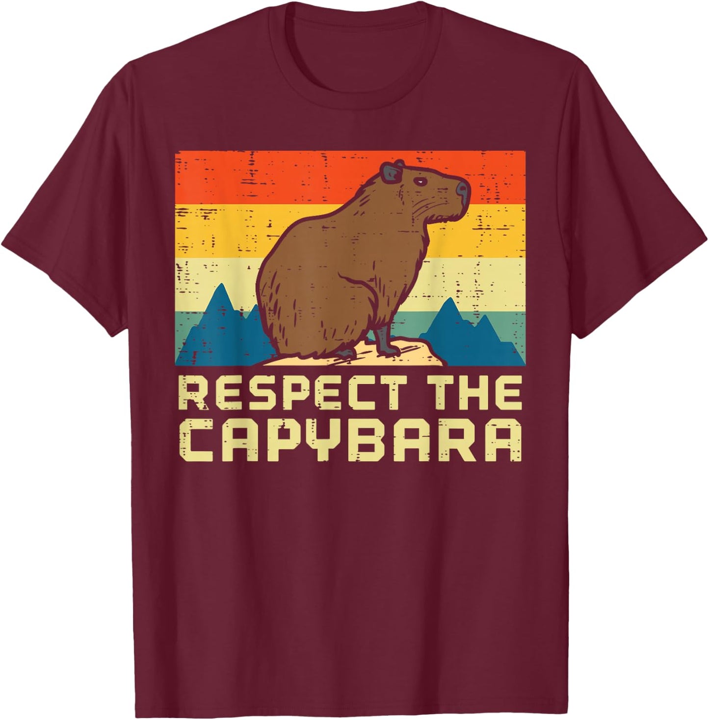 Respect The Capybara Retro Capy Rodent Animal Men Women Kids T-Shirt - T-Shirt | Maroon
