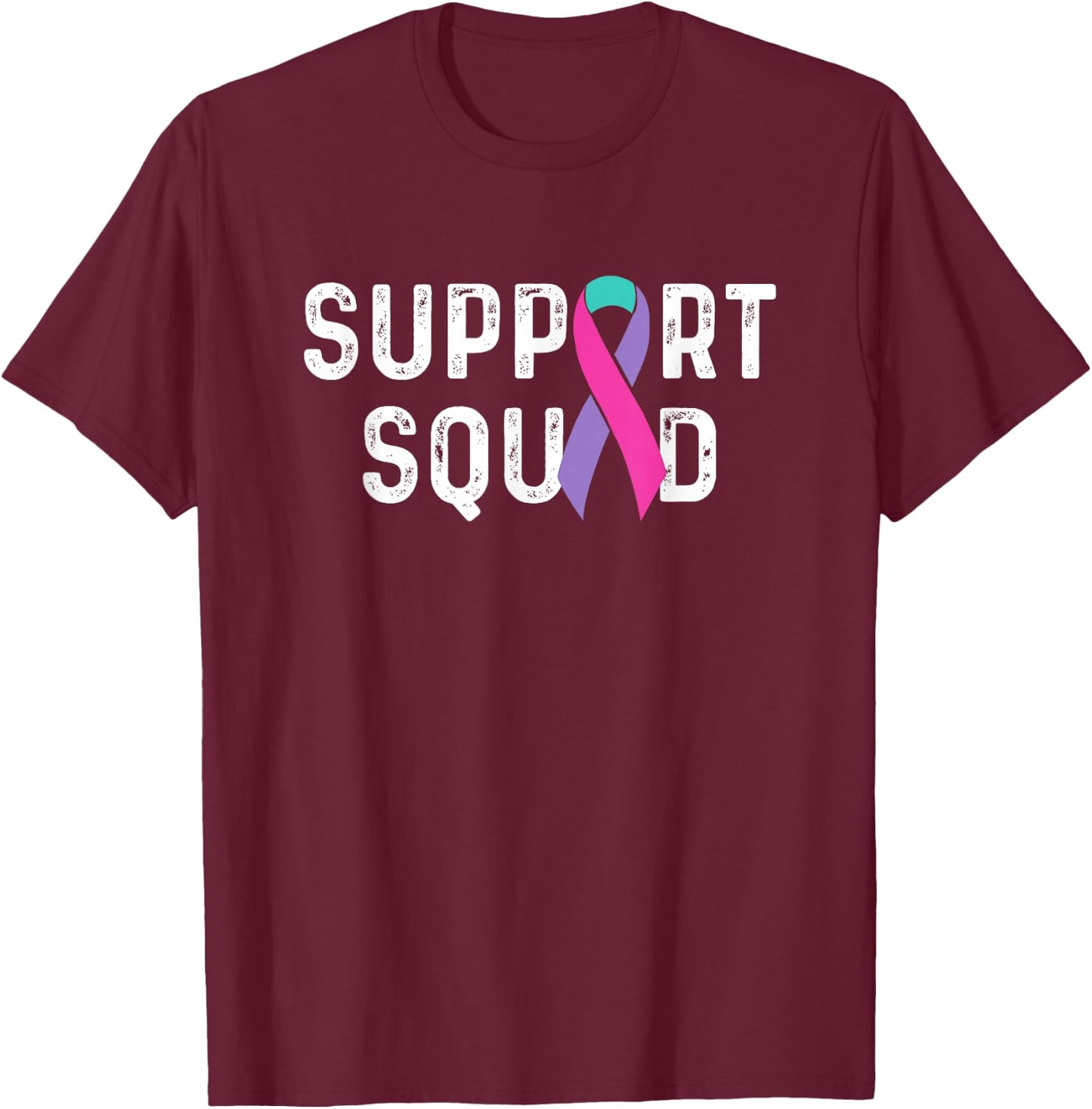 Thyroid Cancer Support Squad, Friend Family Awareness Ribbon T-Shirt - T-Shirt | Maroon