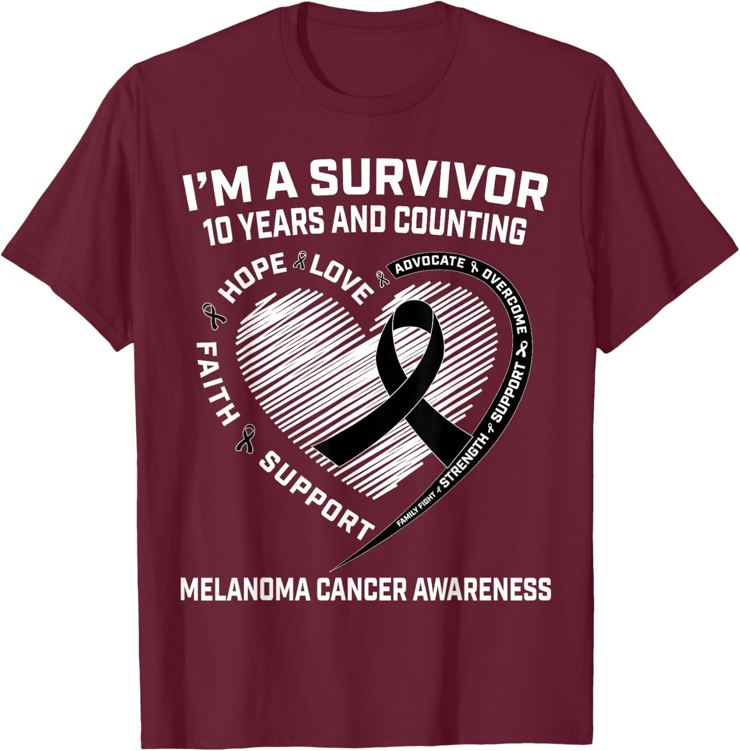 Melanoma Cancer Survivor Gifts Skin Cancer 10 Year Survivor T-Shirt - T-Shirt | Maroon