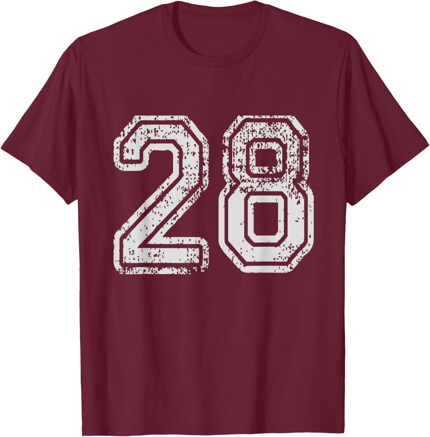 Team Jersey Uniforms Number 28 School Sports 28th Birthday T-Shirt - T-Shirt | Maroon
