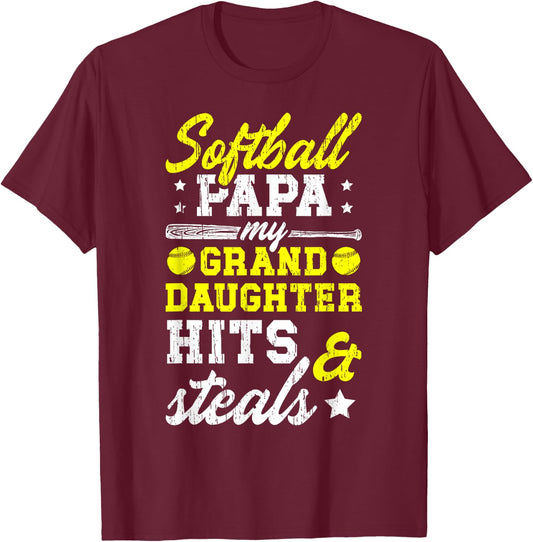 Softball Papa Grandpa Funny Papa Of A Softball Player T-Shirt - T-Shirt | Maroon