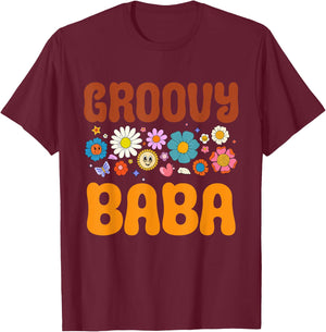 Retro Groovy Baba Father's Day Hippie Flowers Dad Grandpa T-Shirt - T-Shirt | Maroon