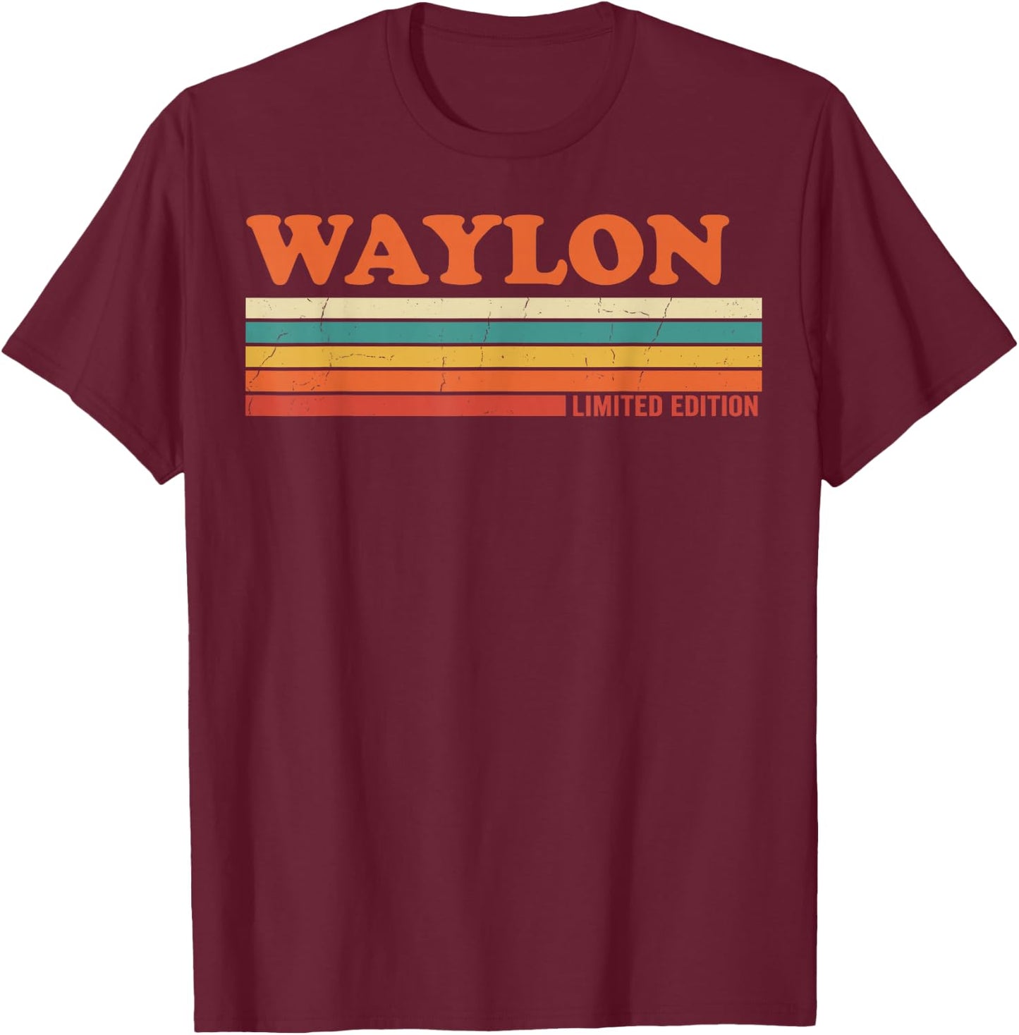 Waylon Retro Personalized First Name Vintage Stripes T-Shirt - T-Shirt | Maroon
