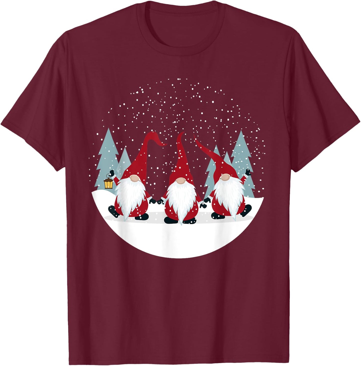 Funny 3 Nordic Gnomes Winter Christmas Swedish Cute Elves T-Shirt - T-Shirt | Maroon
