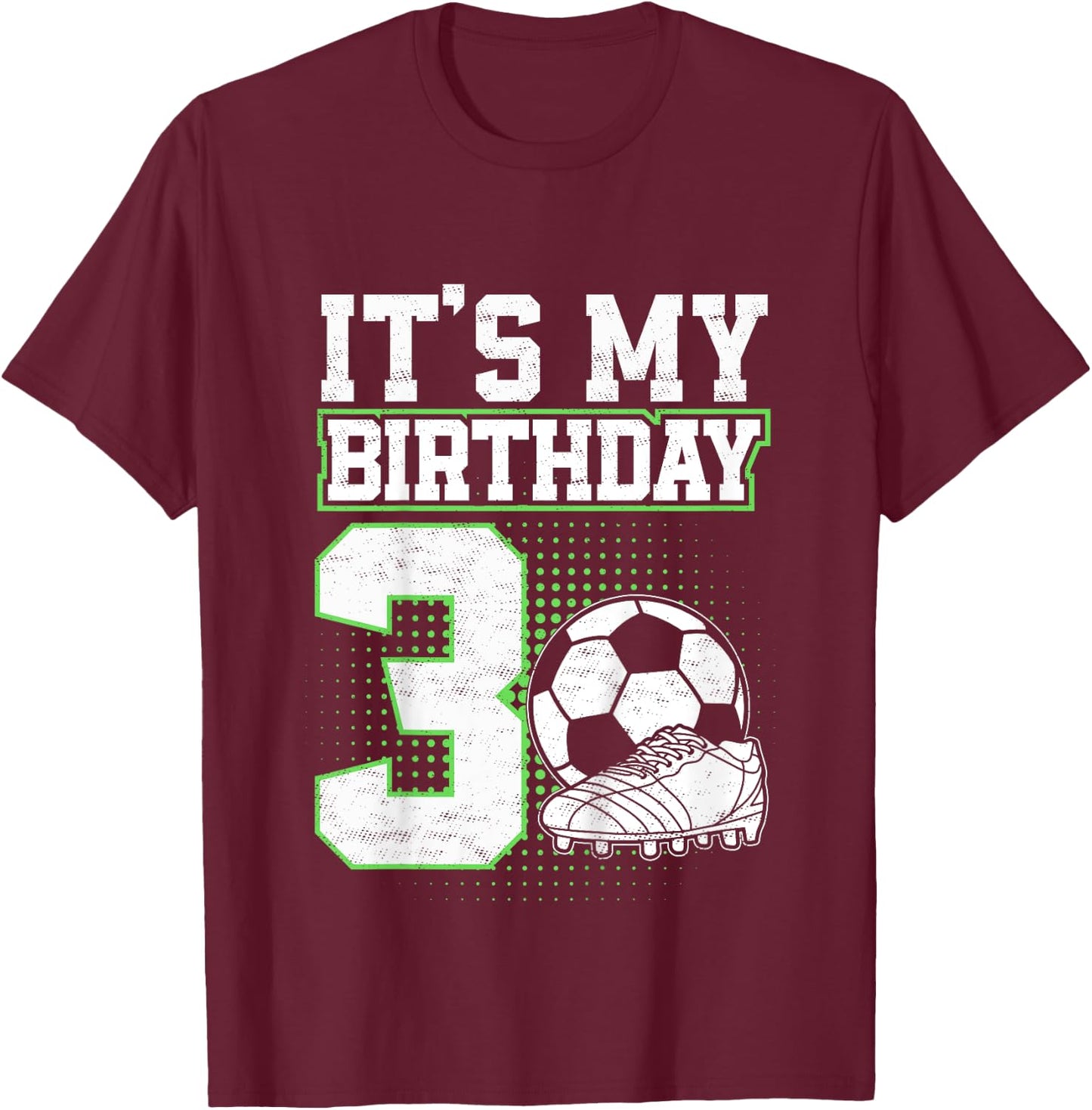 Kids 3 Year Old Soccer Boy Its My 3rd Birthday Soccer Ball T-Shirt - T-Shirt | Maroon