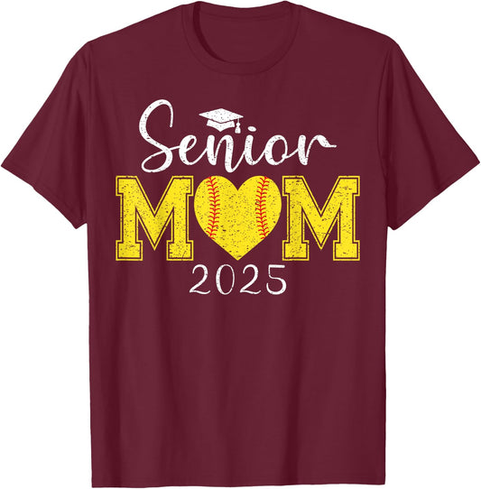 Senior Mom Softball 2025 Class Of 2025 Graduation T-Shirt - T-Shirt | Maroon