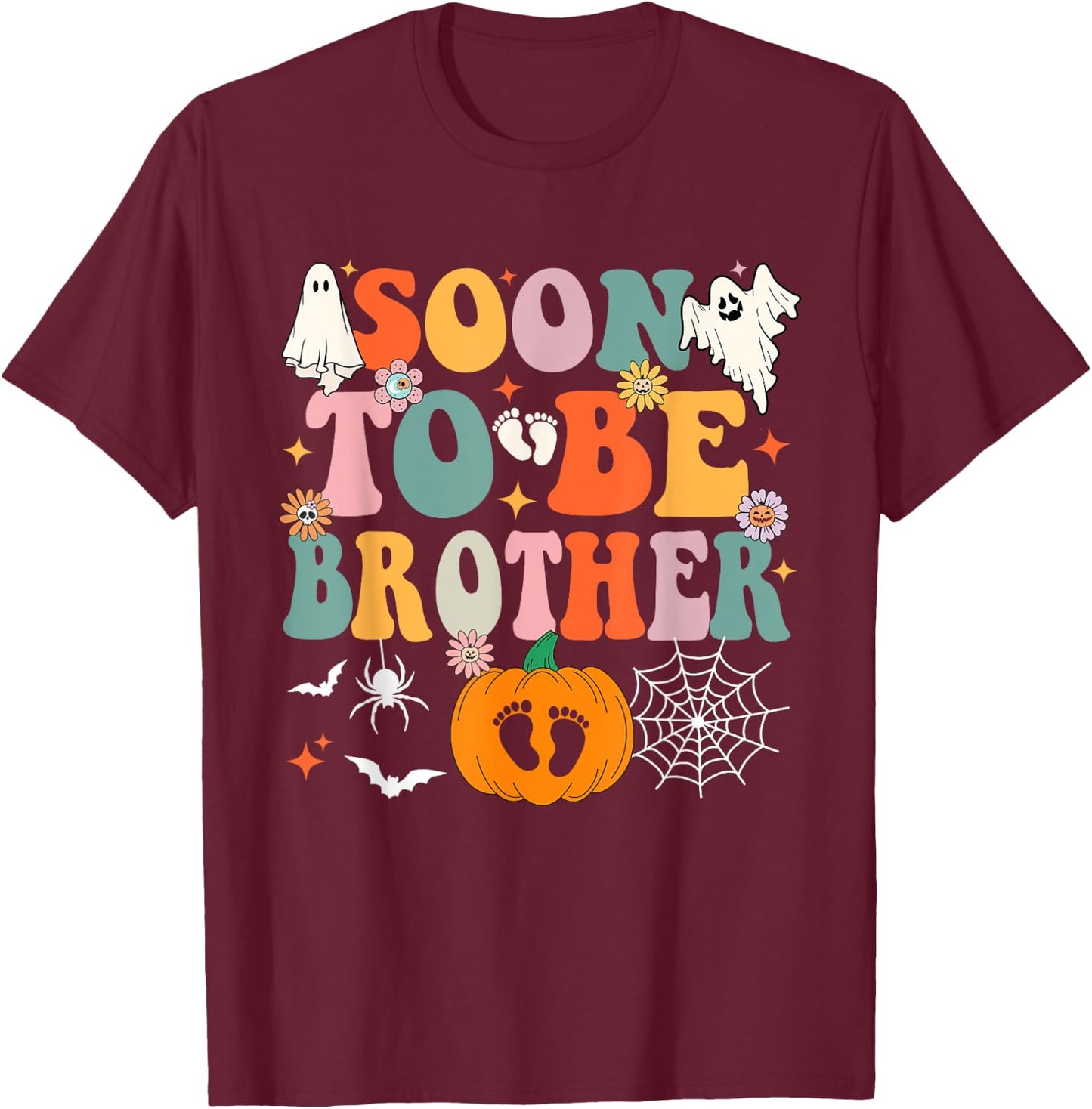 Soon to Be Brother Halloween Pregnancy Announcement Pumpkin T-Shirt - T-Shirt | Maroon