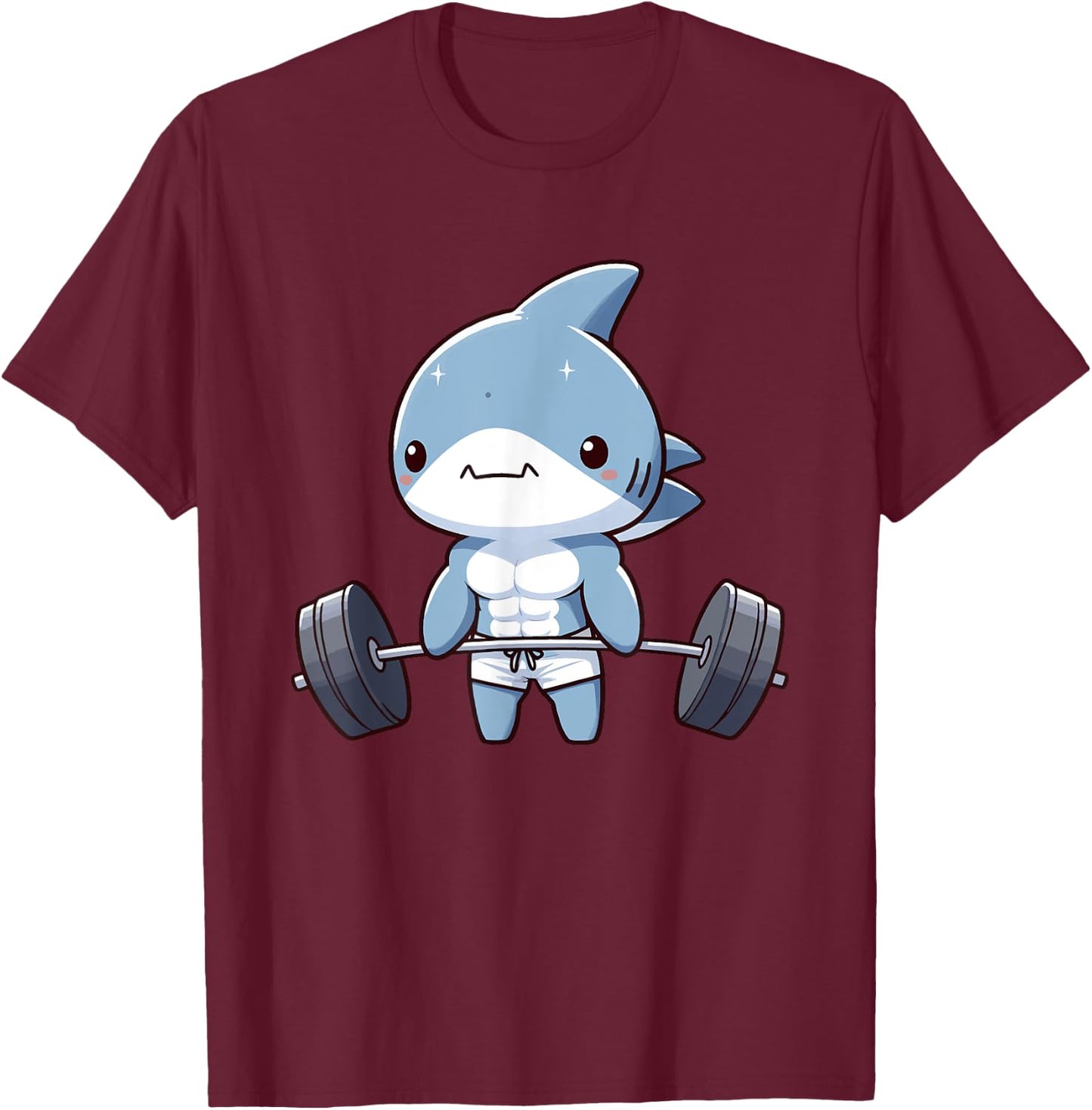 Cute Muscular Shark Weightlifting Funny Workout T-Shirt - T-Shirt | Maroon