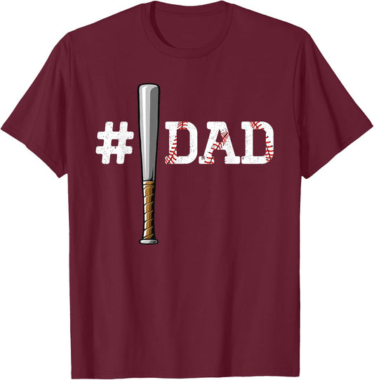 Number One Baseball Dad for Father's Day #1 Daddy Coach T-Shirt - T-Shirt | Maroon