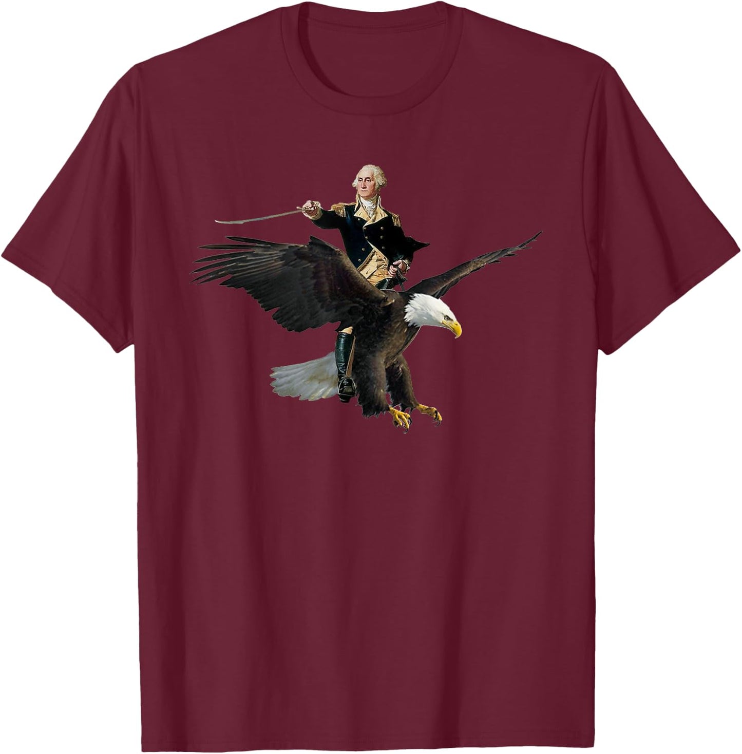 George Washington Riding A Bald Eagle - Patriotic T-Shirt - T-Shirt | Maroon
