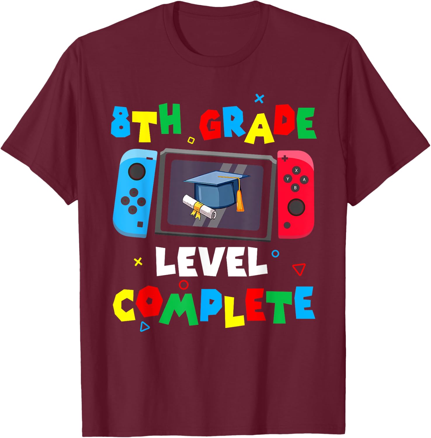 Game Controller Level 8th Grade Complete Boys Graduation T-Shirt - T-Shirt | Maroon