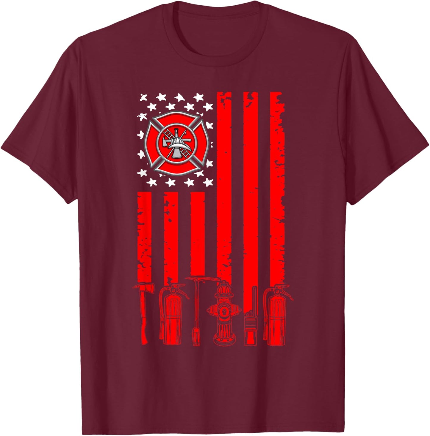 Fireman USA Flag Firefighter Firefighting Expert T-Shirt - T-Shirt | Maroon