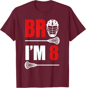 8th Birthday Shirt Boy Bro I'm 8 Year Old Lacrosse Theme T-Shirt - T-Shirt | Maroon