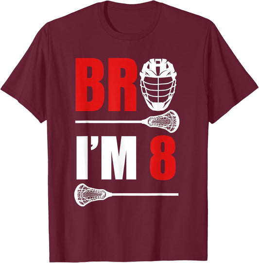 8th Birthday Shirt Boy Bro I'm 8 Year Old Lacrosse Theme T-Shirt - T-Shirt | Maroon