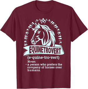 Equinetrovert Definition, Horse Animal Riding, Equestrian T-Shirt - T-Shirt | Maroon