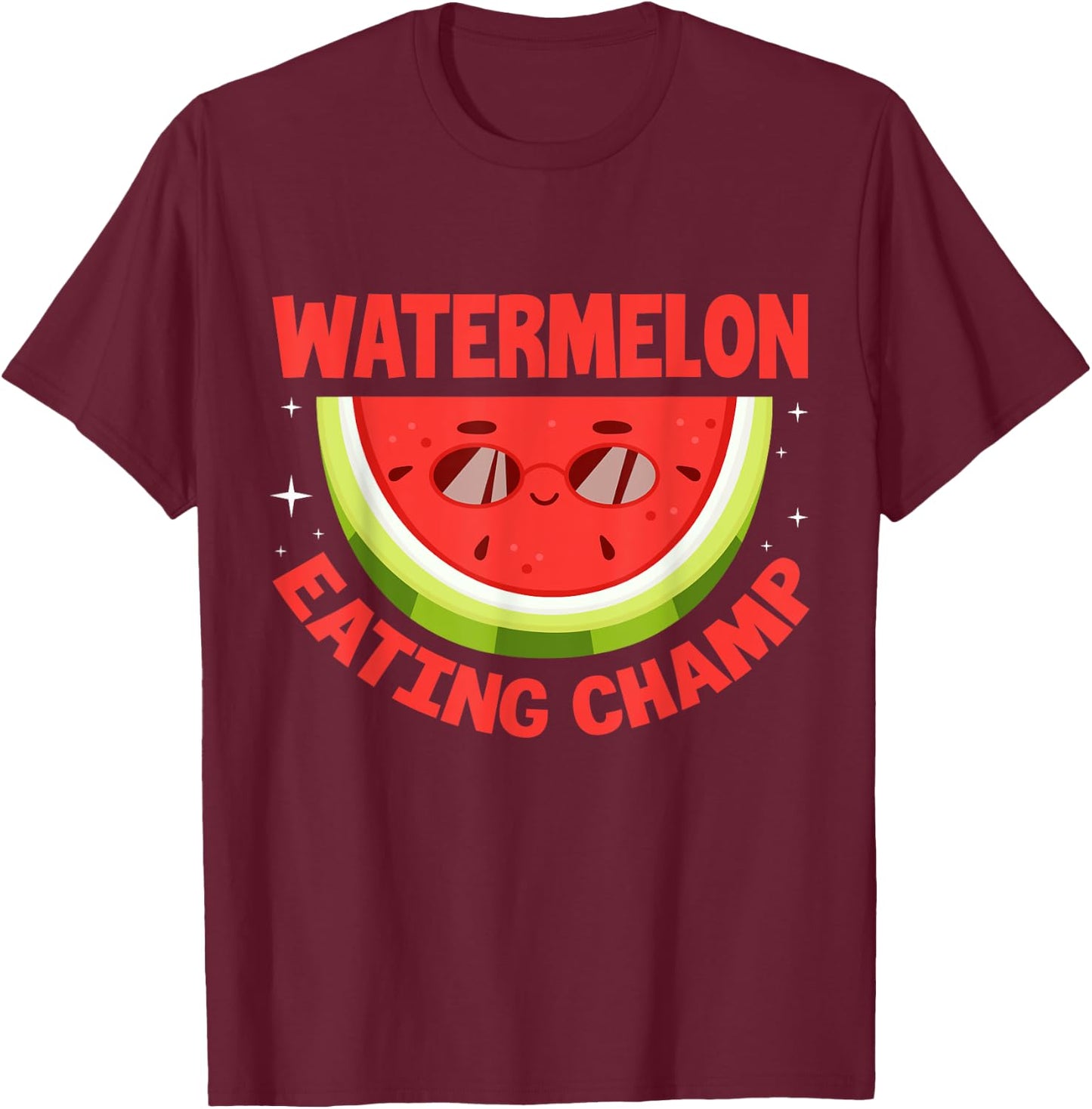 Watermelon Eating Champ Funny Watermelon Kawaii T-Shirt - T-Shirt | Maroon