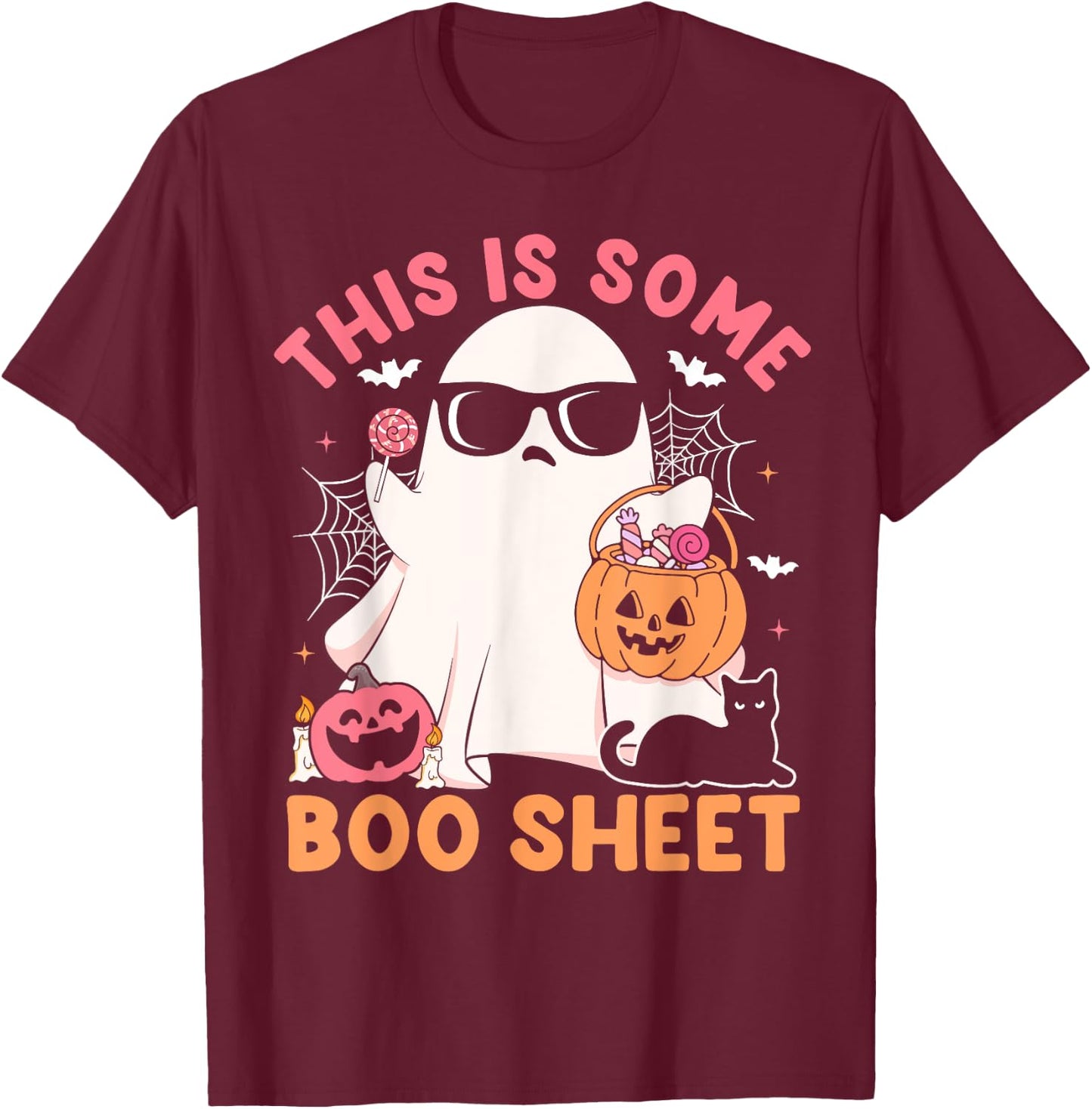 This Is Some Boo Sheet Cute Ghost Retro Halloween Costume T-Shirt - T-Shirt | Maroon