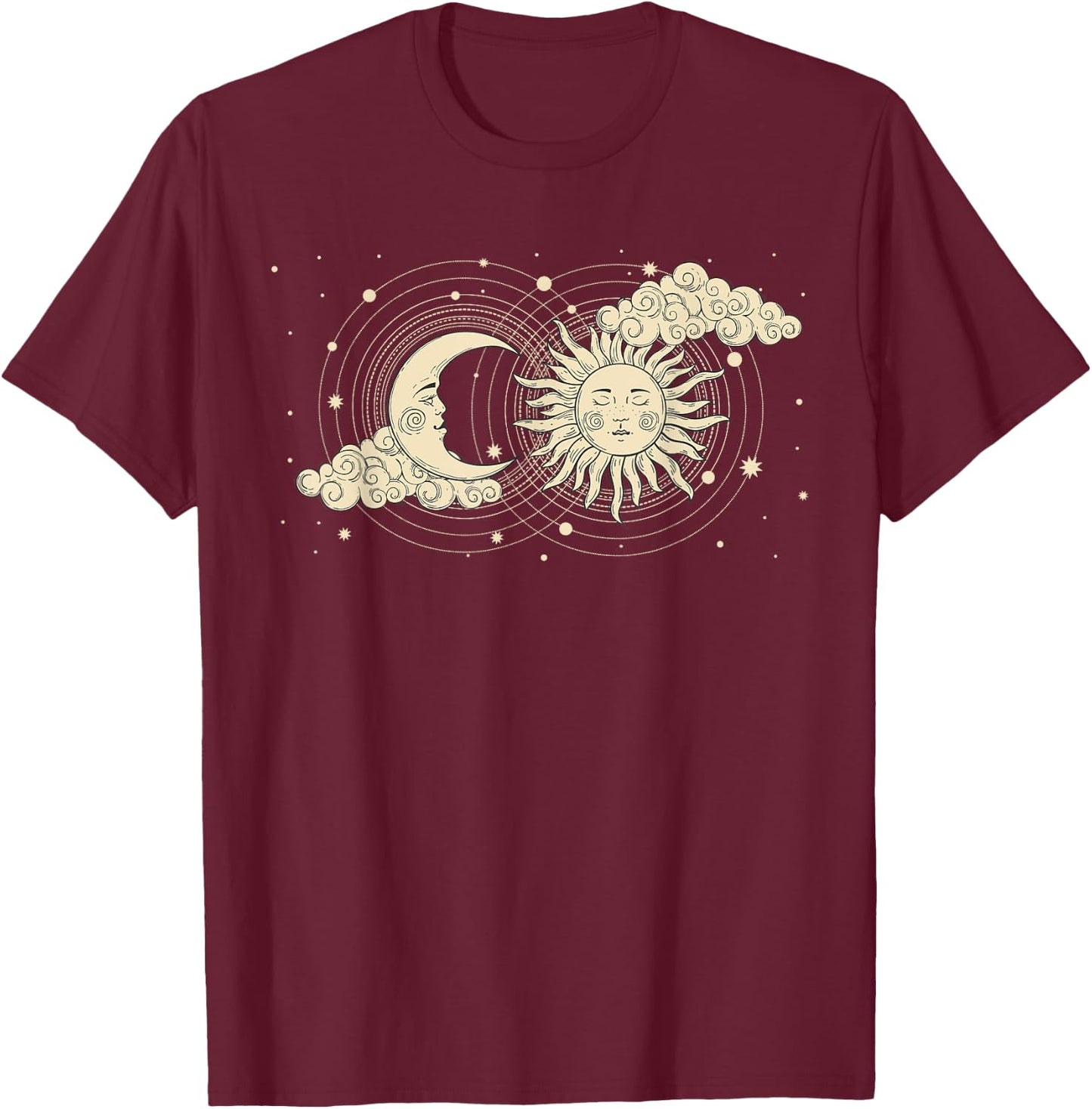 Vintage Celestial Sun And Moon Astrology Moon Phase Women T-Shirt - T-Shirt | Maroon