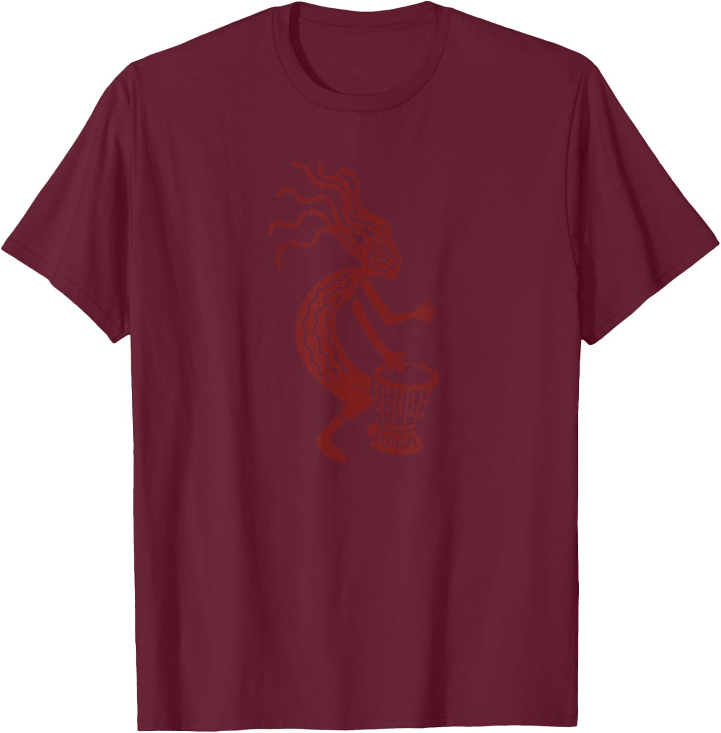 Kokopelli with Drum God Symbol of Fertility and Joy T-Shirt - T-Shirt | Maroon