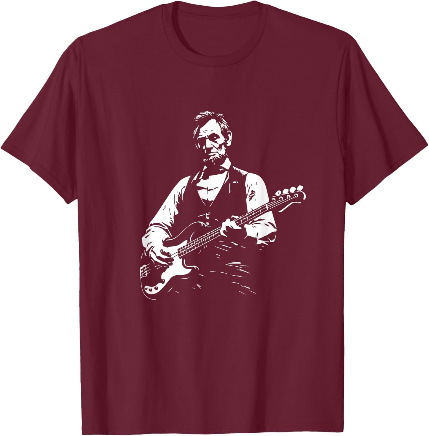 President Lincoln Playing a Four-String Bass Guitar T-Shirt - T-Shirt | Maroon