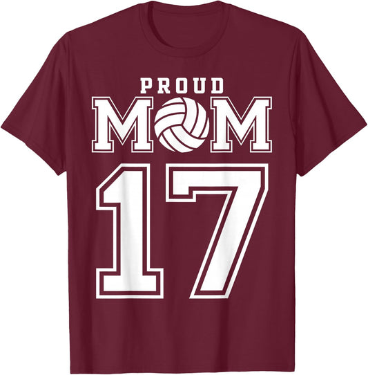 Custom Proud Volleyball Mom Number 17 Personalized Women T-Shirt - T-Shirt | Maroon