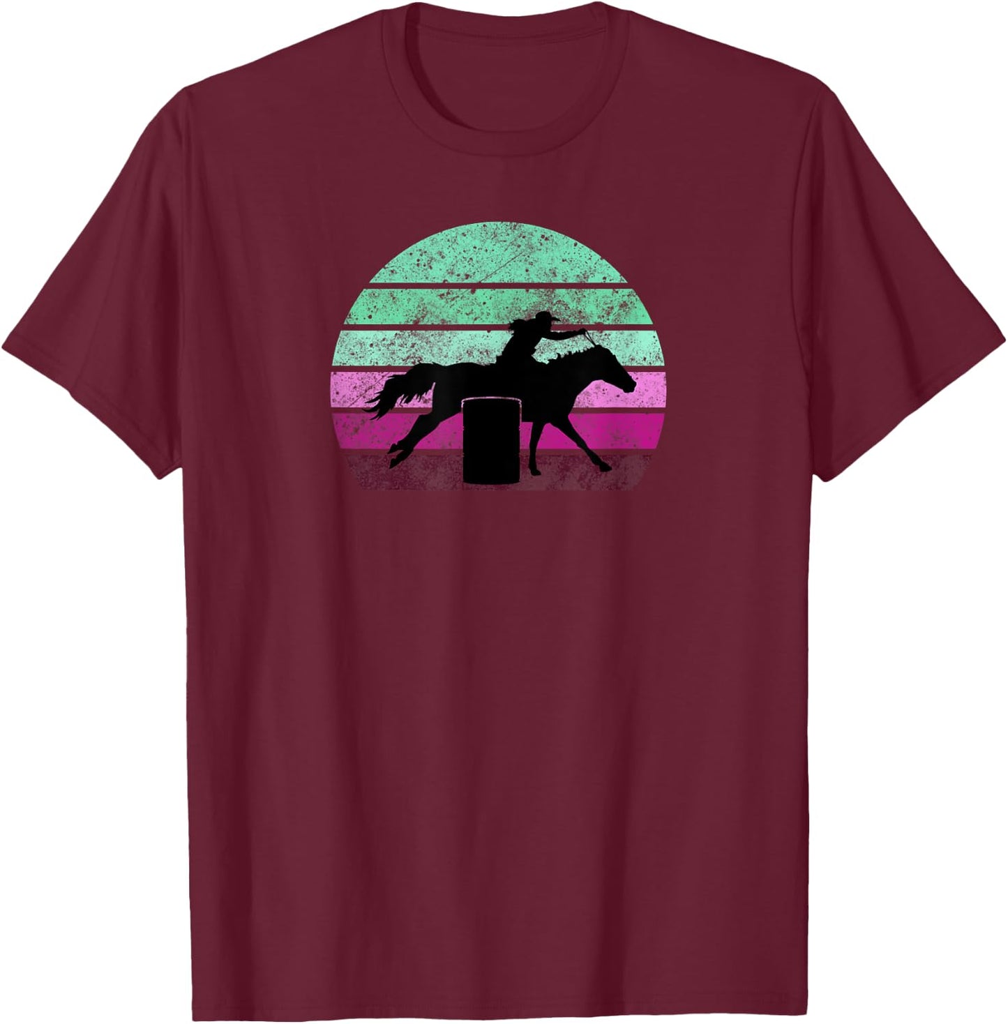 Barrel Racing - Horse Lover - Vintage Sunset - Country Girl T-Shirt - T-Shirt | Maroon
