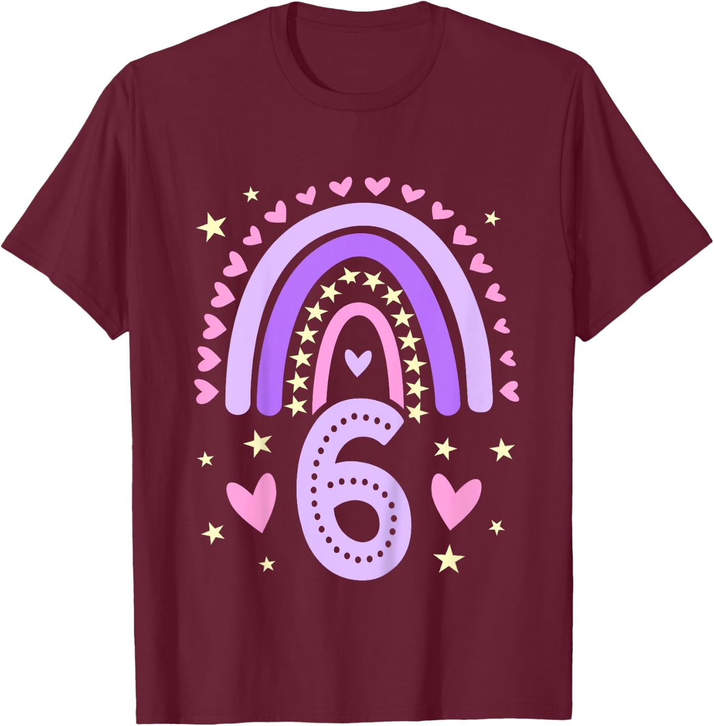 6th Birthday Rainbow Butterfly 6 Years Old Six 6 Birthday T-Shirt - T-Shirt | Maroon
