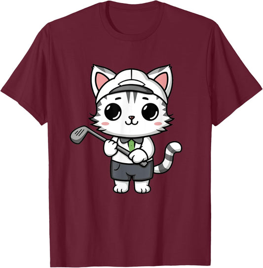 Golfing Funny Cat Golf Women Girls Golf Kawaii T-Shirt - T-Shirt | Maroon