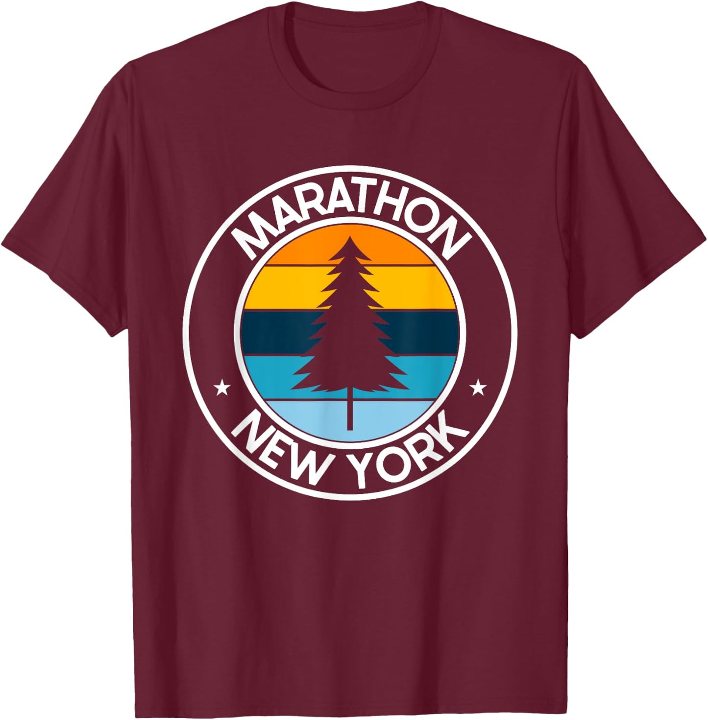 Marathon New York NY USA City Pride Retro Sunset T-Shirt - T-Shirt | Maroon