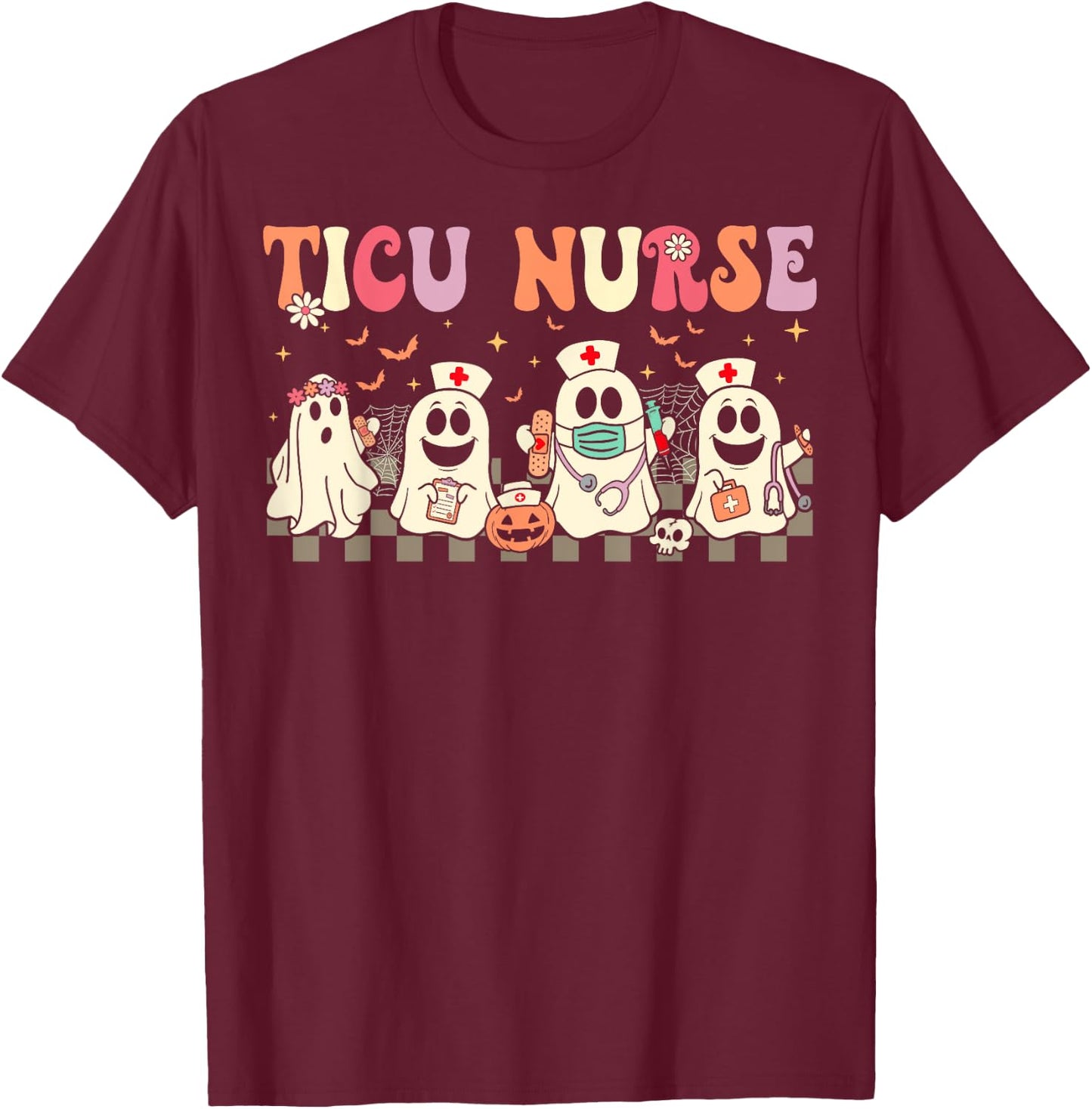 TICU Boo Crew Nurse Ghost Trauma ICU Nurse Halloween T-Shirt - T-Shirt | Maroon