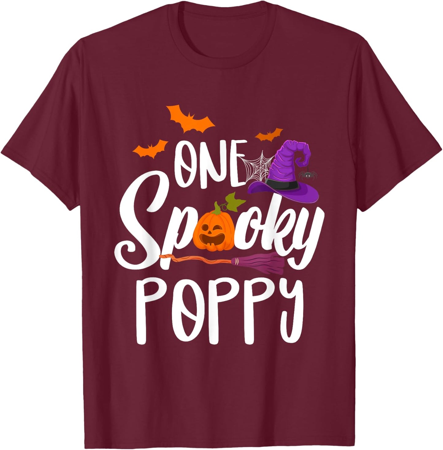 One Spooky Poppy Pumpkin Halloween Costume Dad Grandpa T-Shirt - T-Shirt | Maroon