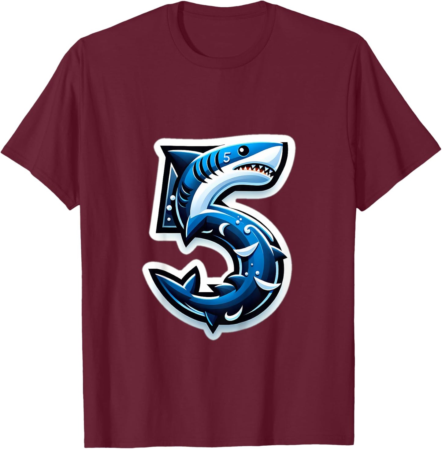 Kids Turning 5 Years Old Shark Birthday Party 5th Bday Boy, Girl T-Shirt - T-Shirt | Maroon