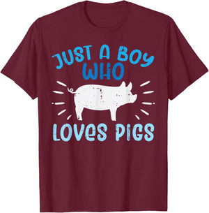 Just A Boy Who Loves Pigs Hog Farm Boys Kids Toddler Youth T-Shirt - T-Shirt | Maroon