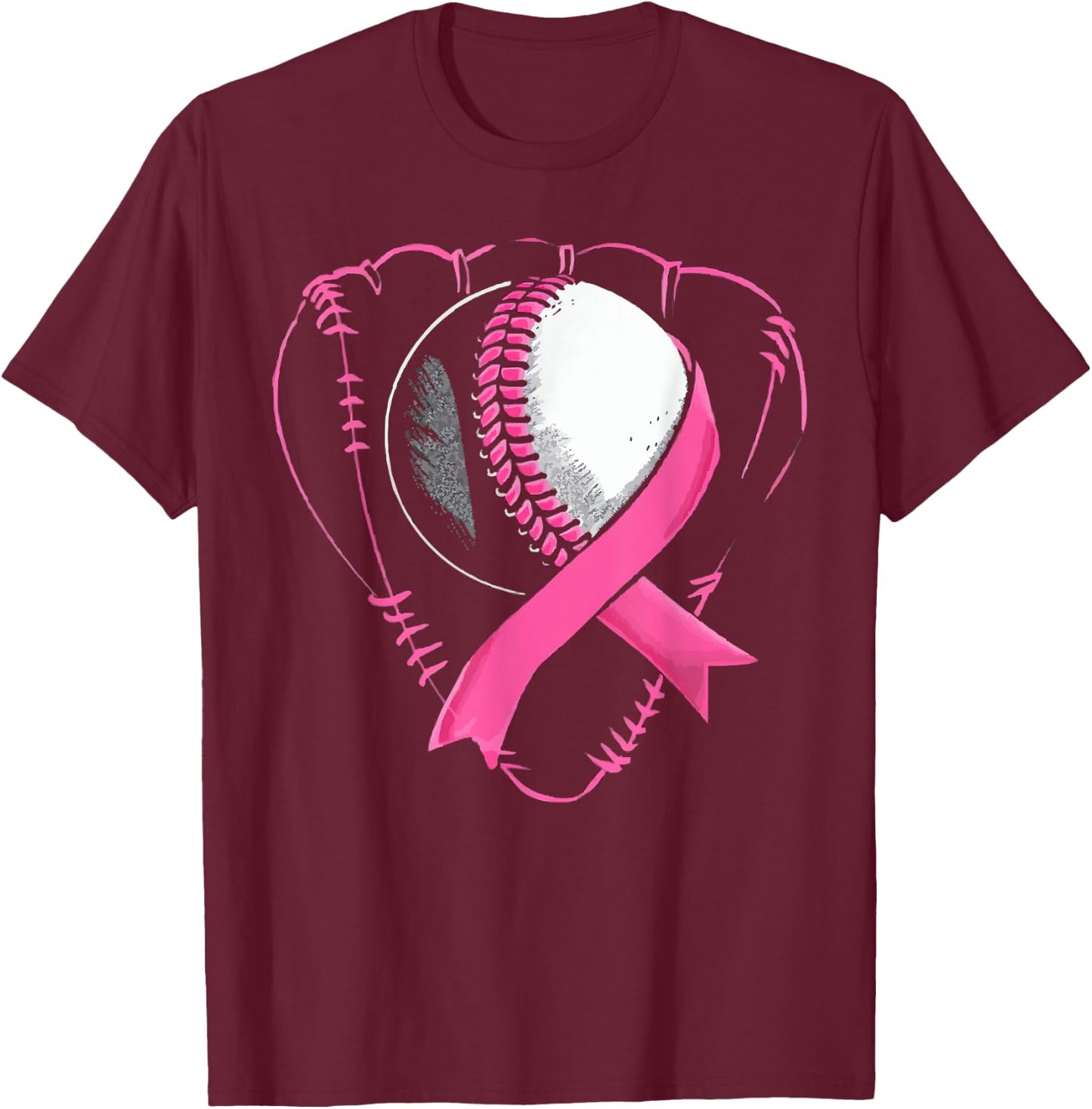 Baseball Breast Cancer Awareness Month Pink Ribbon T-Shirt - T-Shirt | Maroon