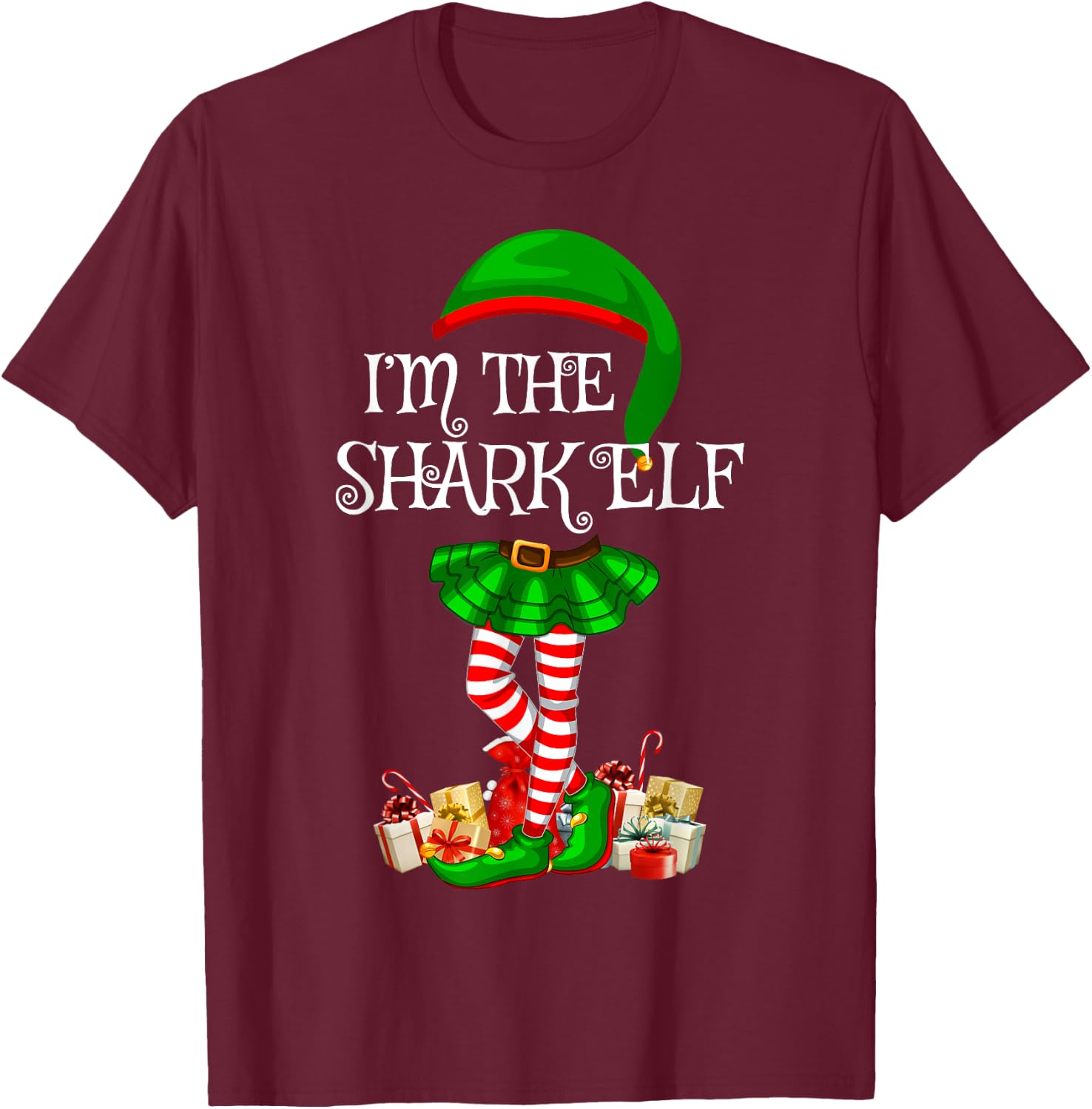 Matching Family Women Girls I'm The Shark Elf Christmas T-Shirt - T-Shirt | Maroon
