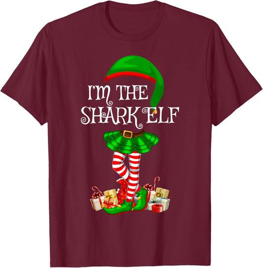 Matching Family Women Girls I'm The Shark Elf Christmas T-Shirt - T-Shirt | Maroon