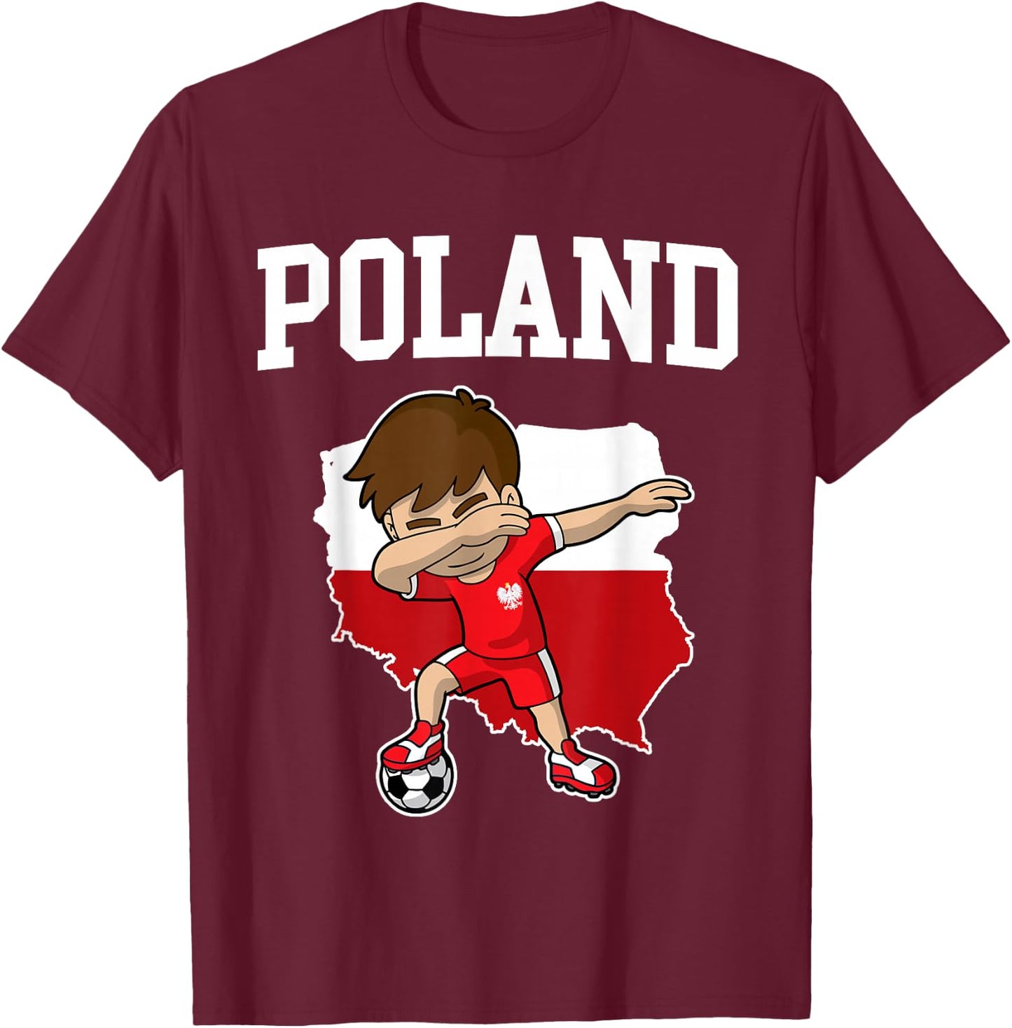 Poland Soccer Dabbing Football Polska Polish Kids T-Shirt - T-Shirt | Maroon