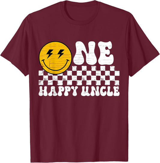 One Happy Dude Uncle 1st Birthday Family Matching T-Shirt - T-Shirt | Maroon