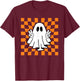 Peace Sign Halloween Ghost Boo Check Pattern T-Shirt - T-Shirt | Maroon