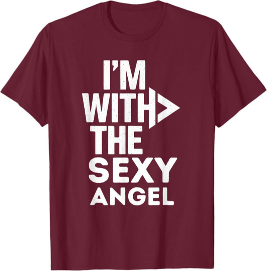I'm With The Sexy Angel Costume Couples Matching T-Shirt - T-Shirt | Maroon