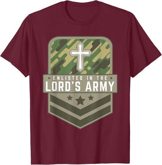 Enlisted in the Lord's Army Faith Religious Cross T-Shirt - T-Shirt | Maroon