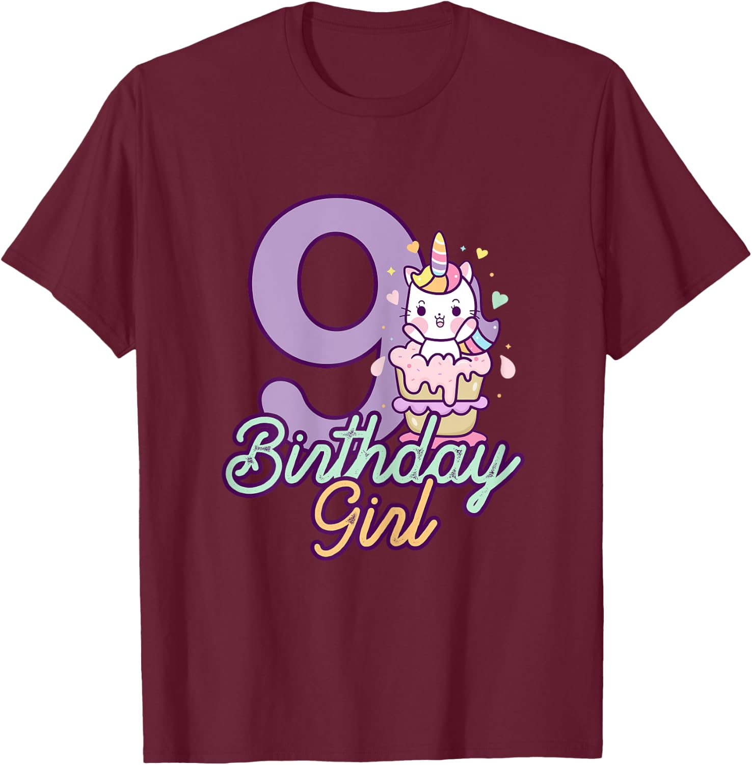 9 Years Old Birthday Girl Gifts Unicorn 9th Birthday T-Shirt - T-Shirt | Maroon