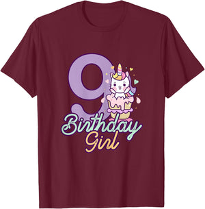 9 Years Old Birthday Girl Gifts Unicorn 9th Birthday T-Shirt - T-Shirt | Maroon