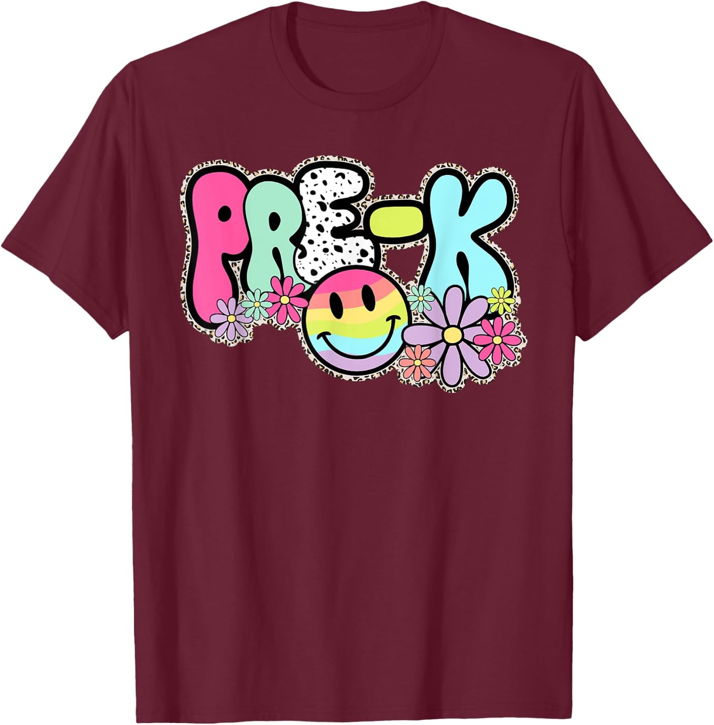 Pre-K Smile Face Retro Back To School Teacher Student Women Kids T-Shirt - T-Shirt | Maroon