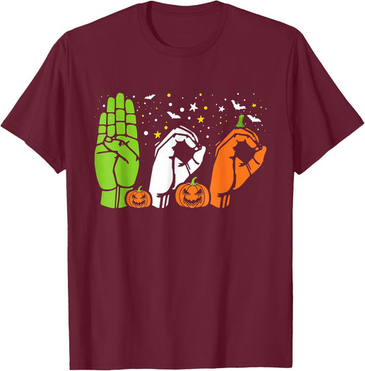 Boo Hands American Sign Language ASL Halloween Pride T-Shirt - T-Shirt | Maroon