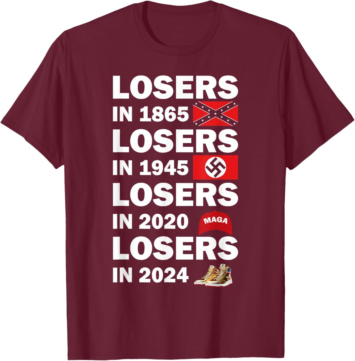 Funny Losers In 2024 Shirt, Small, Black T-Shirt - T-Shirt | Maroon