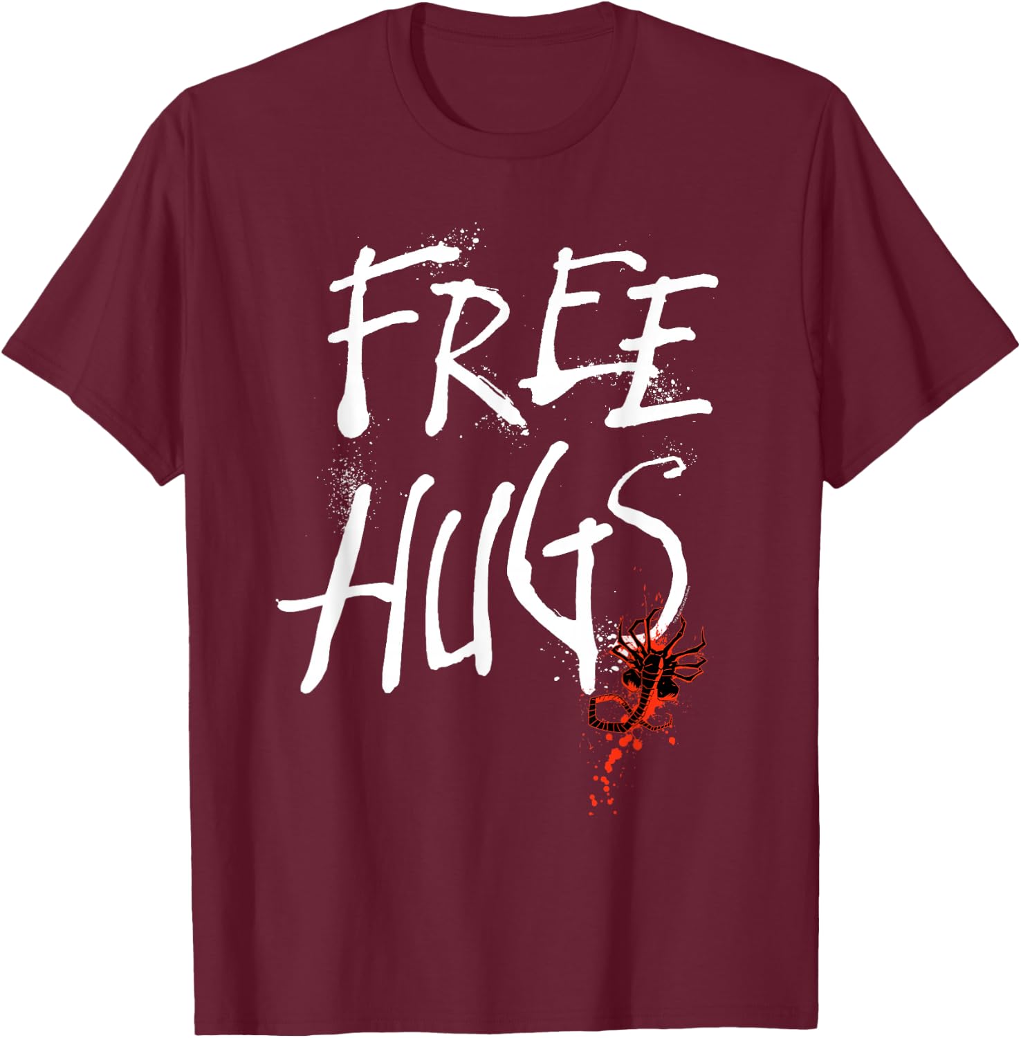 Alien: Romulus Xenomorph Facehugger Free Hugs T-Shirt - T-Shirt | Maroon