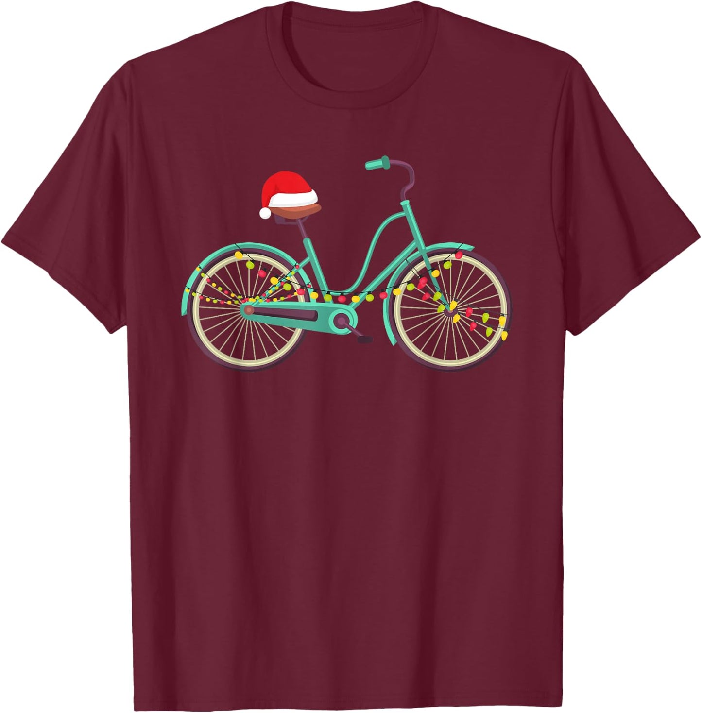 Bike Bicycle Christmas Santa Hat Xmas T-Shirt - T-Shirt | Maroon