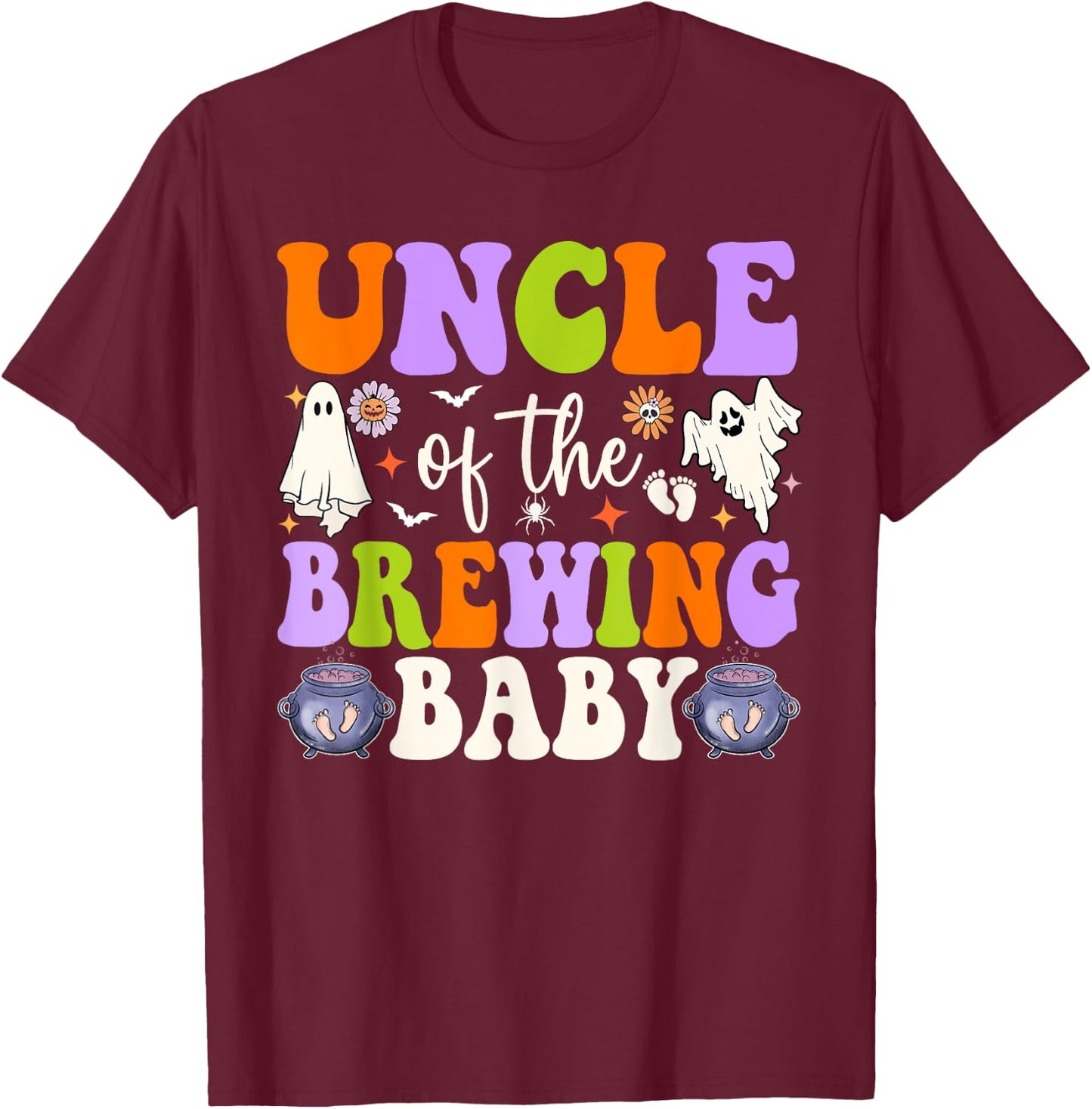 Uncle of the Brewing Baby Halloween Theme Baby Shower Spooky T-Shirt - T-Shirt | Maroon